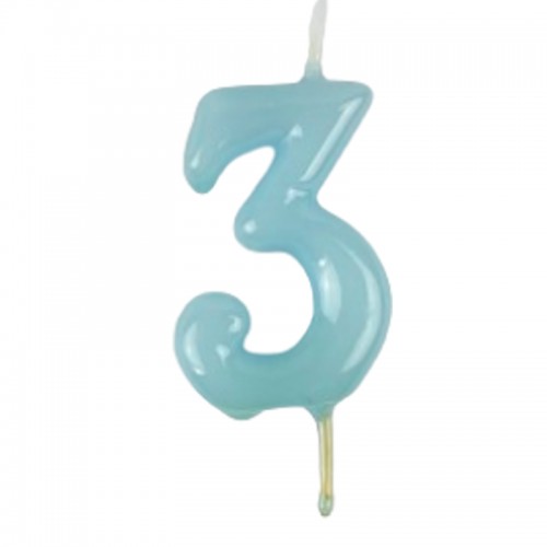 Vela Número 3 Azul Pastel